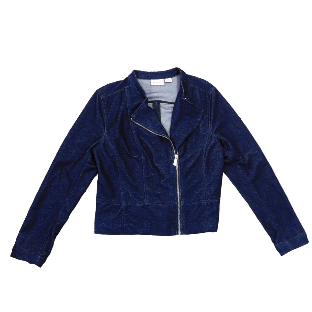 LIZ CLAIBORNE SZ PM SOFT DENIM CROP MOTO JACKET - Picture 5 of 6
